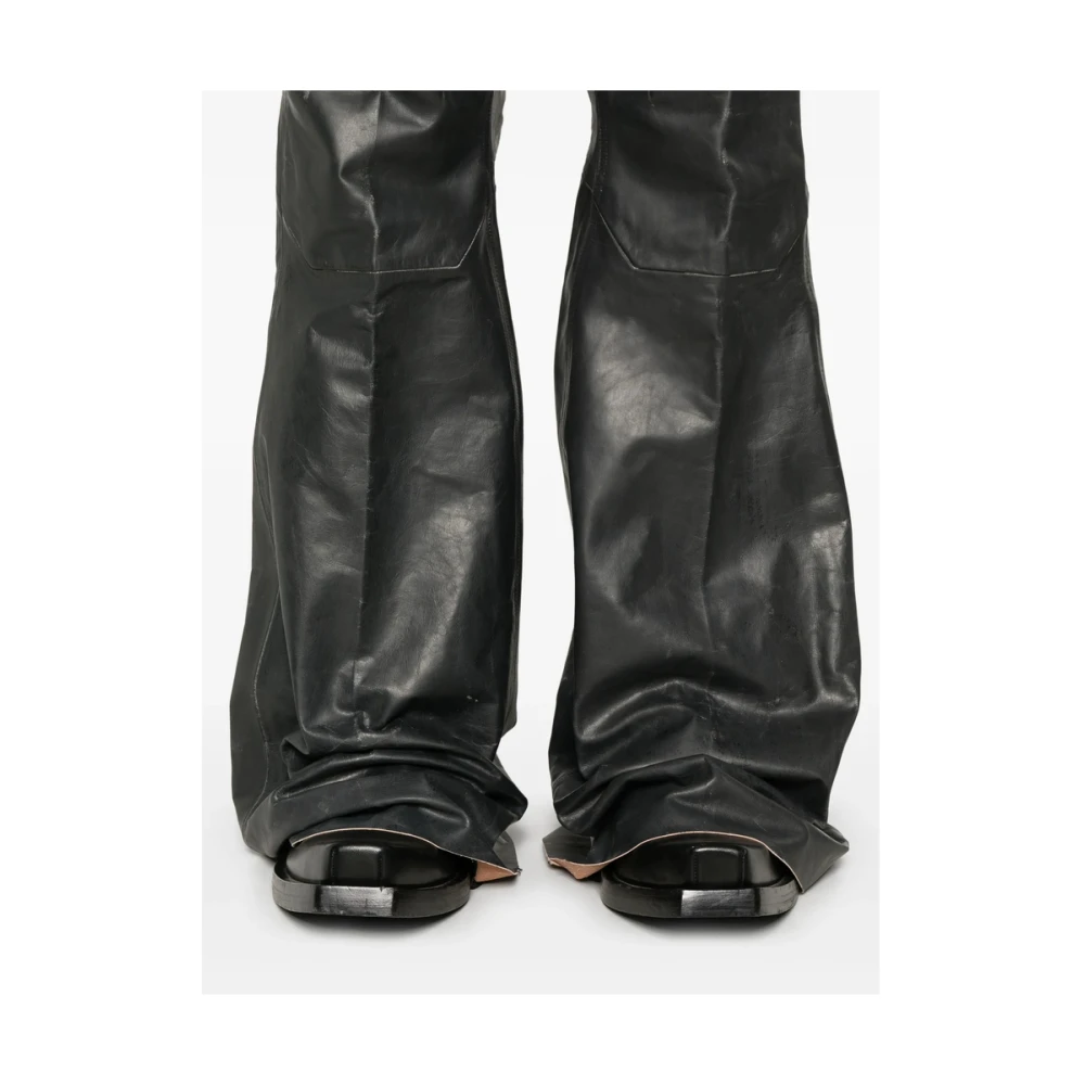 Rick Owens Zwarte Leren Broek Klassieke Stijl Black Heren