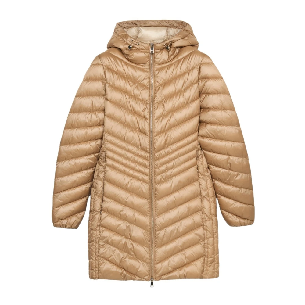 Oltre Beige Lätt Midi Dunjacka Med Huva