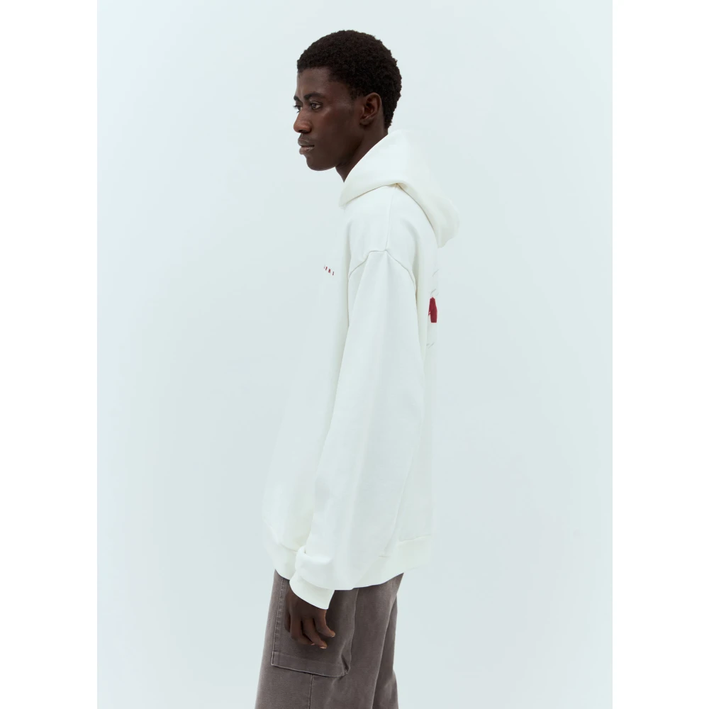 Marni Logo Borduurwerk Hoodie Katoen Jersey White Heren