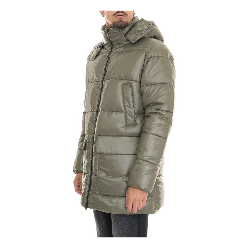 Save The Duck Glanzende Christian Coat met Afneembare Capuchon Green Heren
