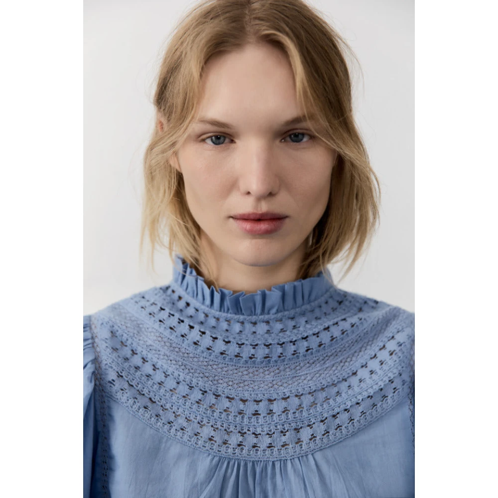 The New Society Blauwe Kant Blouse Paris Allure Blue Dames