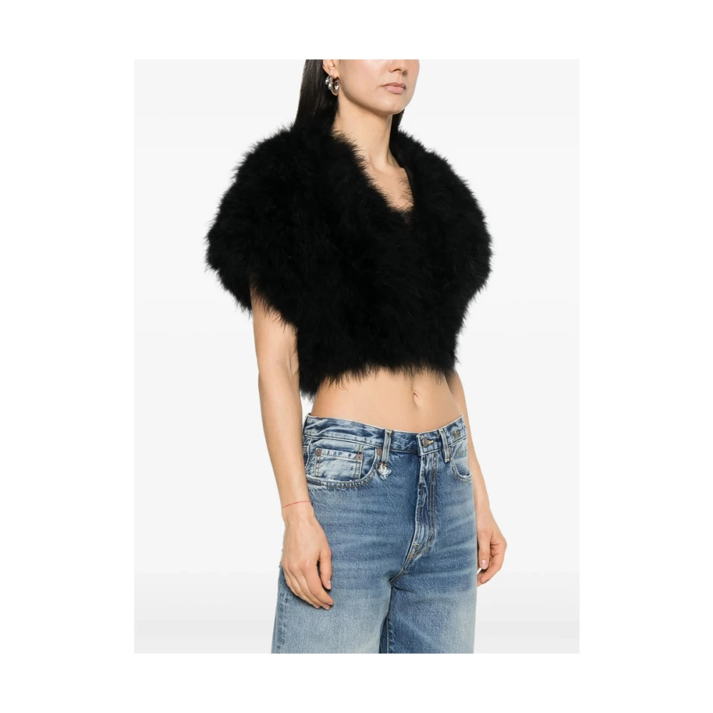 Yves Salomon Zwarte Faux Fur Shearling Jas Black Dames