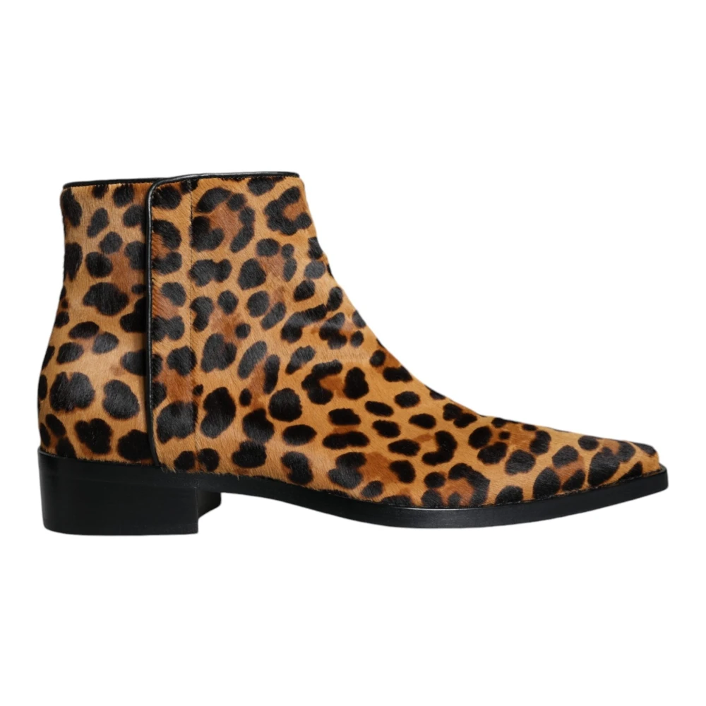 Dolce & Gabbana Women's Leopard Calf Fur Ankle Boots Shoes