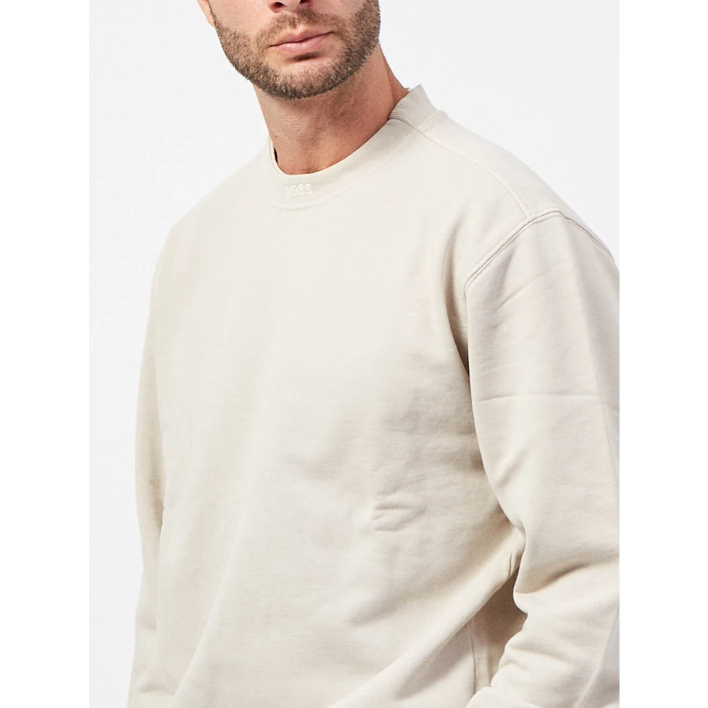 Hugo Boss Beige Katoenen Crewneck Sweater Beige Heren