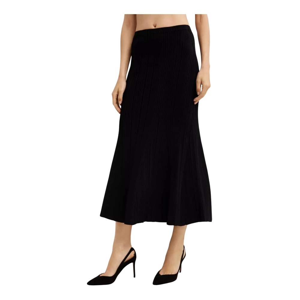 Self Portrait Zwarte Gestreepte Uitlopende Midi Rok Black Dames
