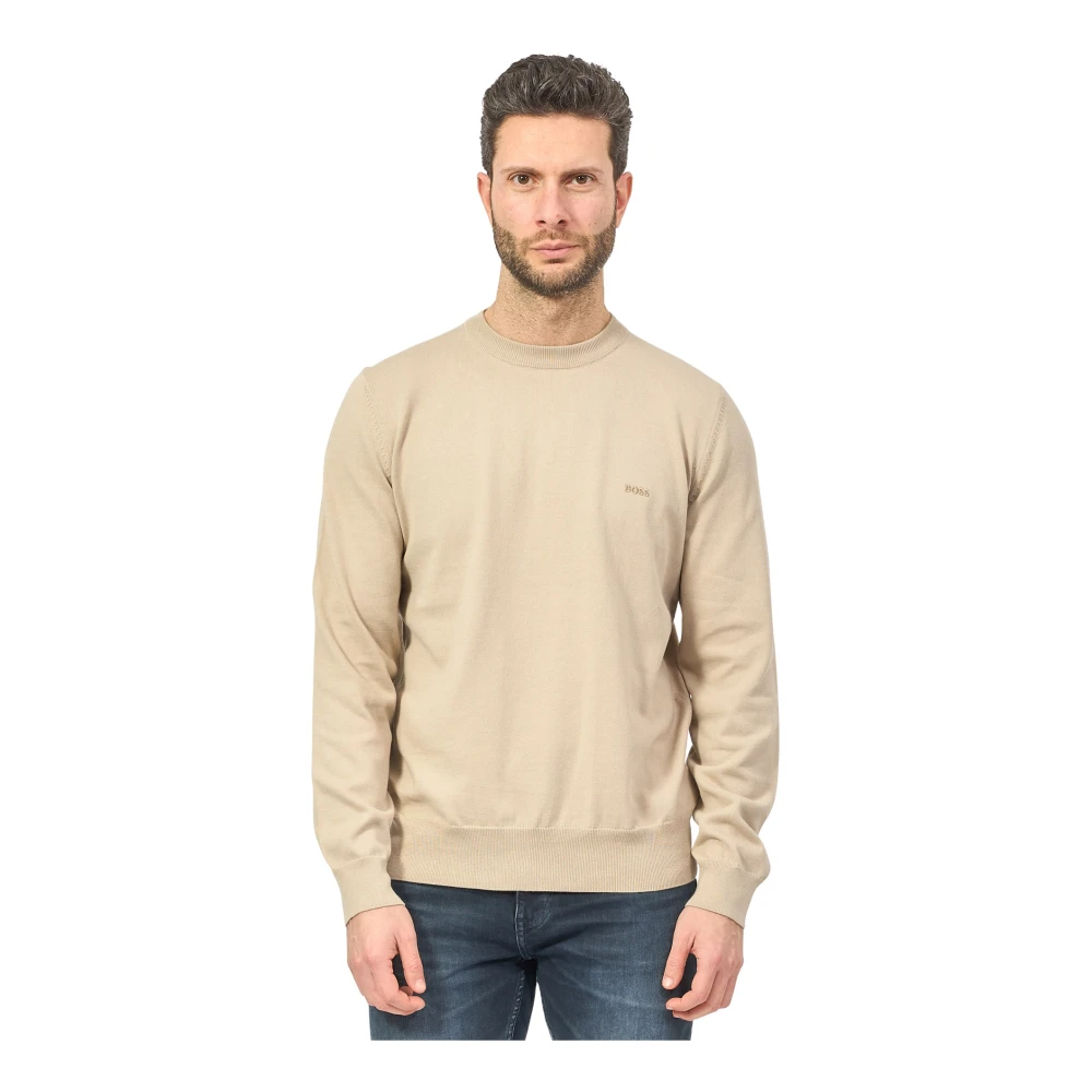 Hugo Boss Beige Katoenen Trui met Geborduurd Logo Beige Heren