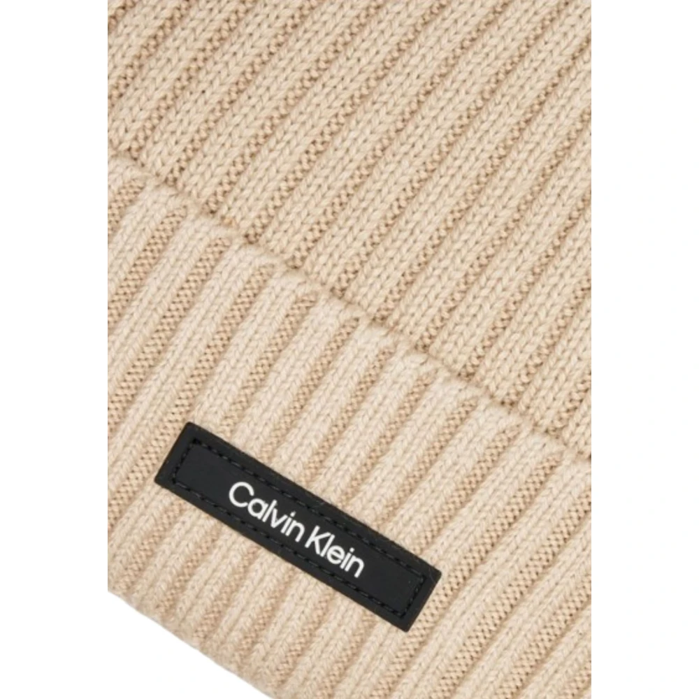 Calvin Klein Klassieke Katoenen Rib Beanie Muts Beige Heren