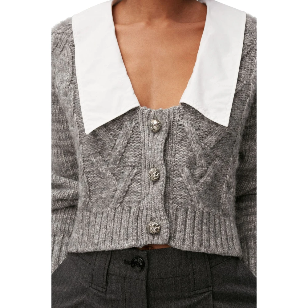 Ganni Contrastkraag Kabelgebreide Vest Gray Dames