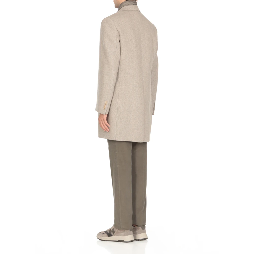 Fay Beige Wollen Jas Peak Revers Beige Heren
