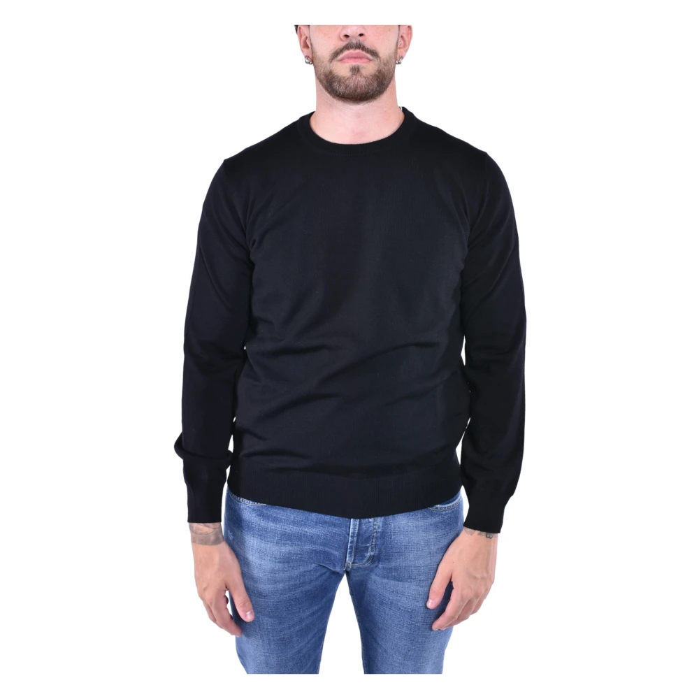 Kangra Men's Black Round-Neck Knitwear, Xl, Crewneck Wool Jumper