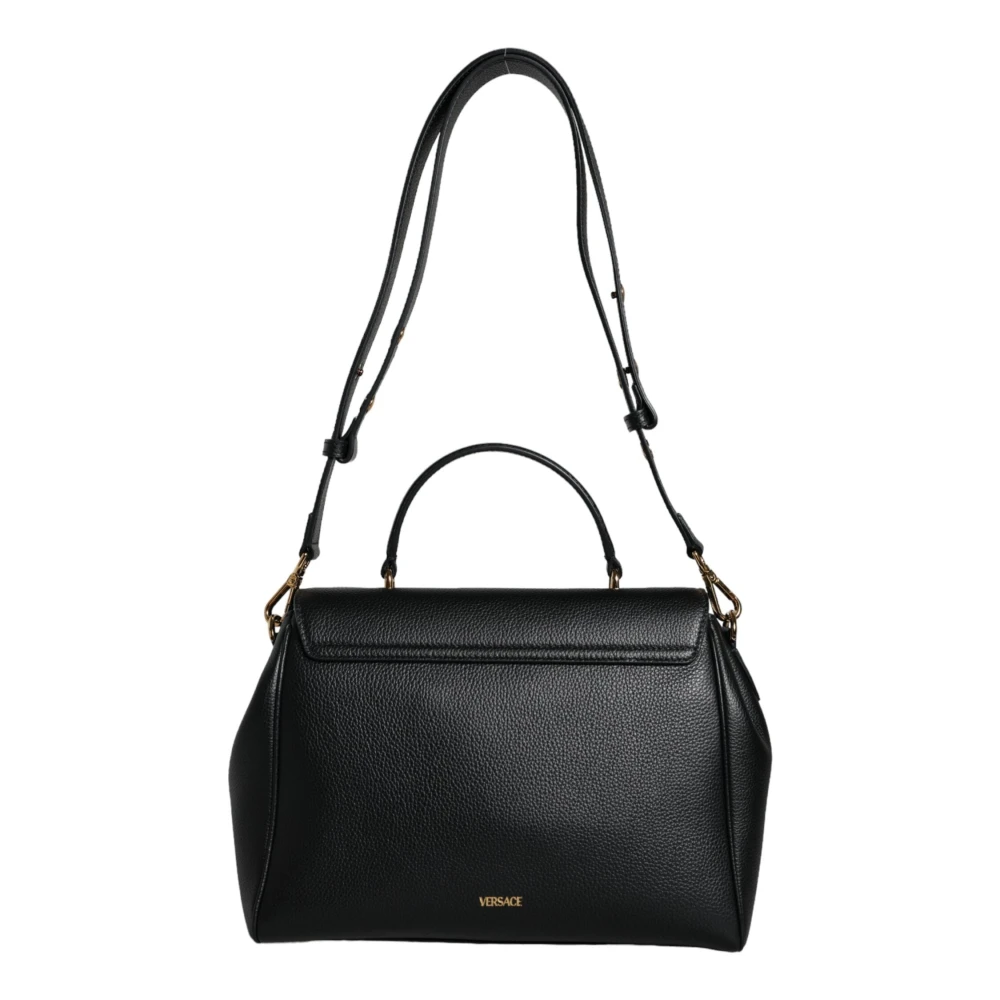 Versace Zwarte Korrelige Leren Schoudertas Black Dames