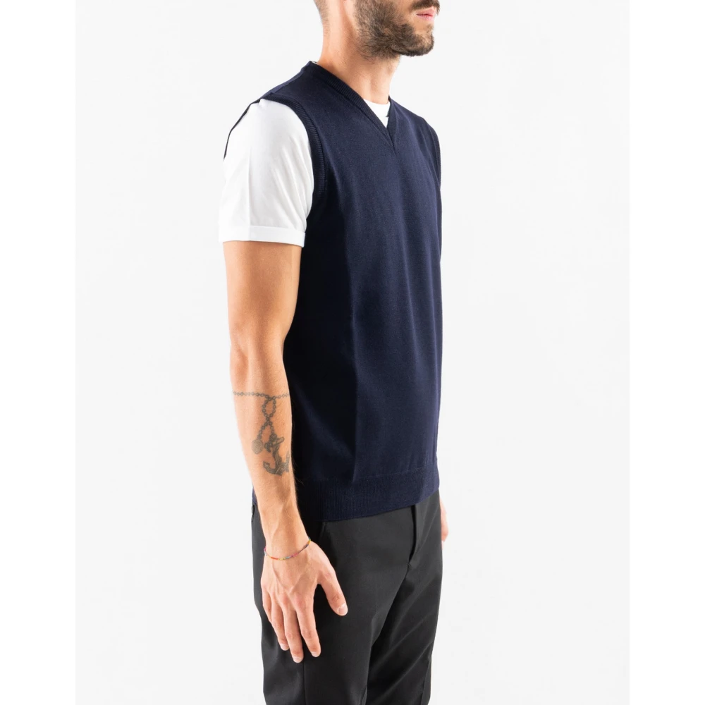 Corsinelabedoli Navy Wol V-Hals Mouwloos Gilet Blue Heren