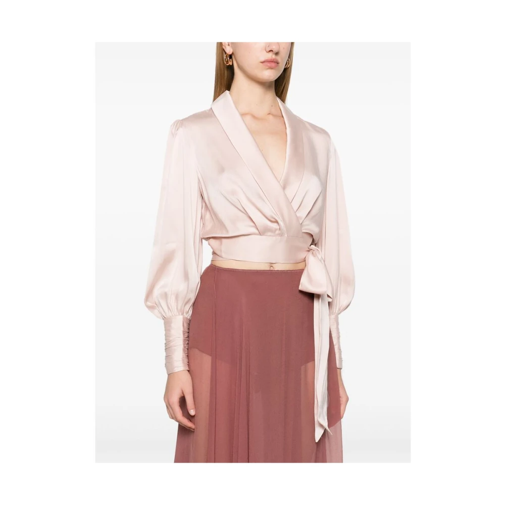 Zimmermann Zijden Satijnen Wrap Blouse Pink Dames