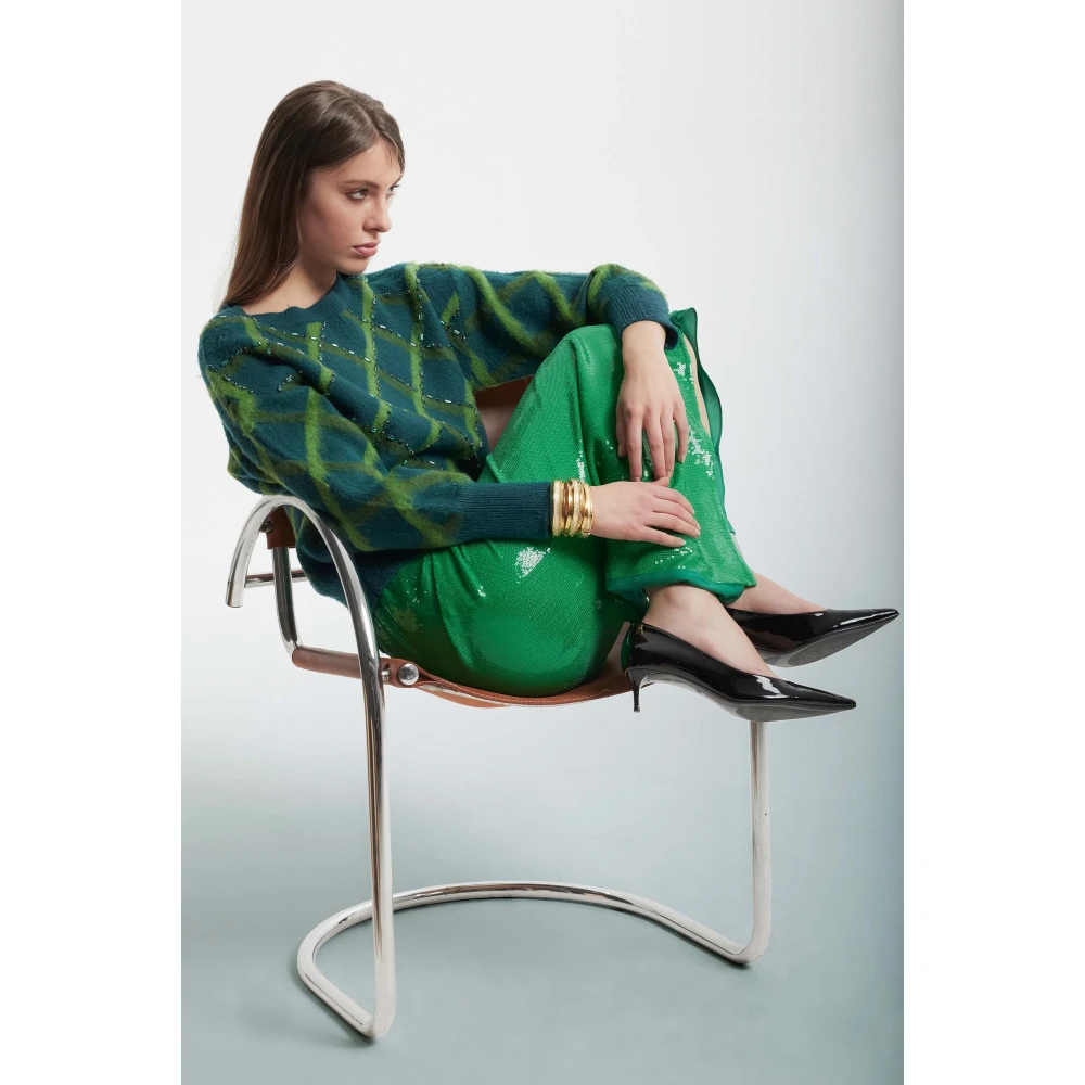 Kocca Diamantpatroon Trui met Strass Green Dames