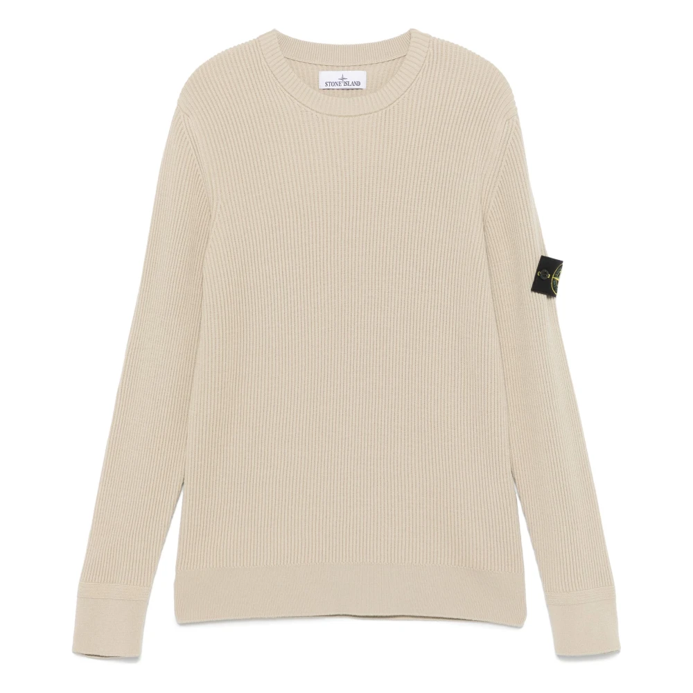 Stone Island Stiliga Sweaters med Engelsk Ribbkrage Beige, Herr