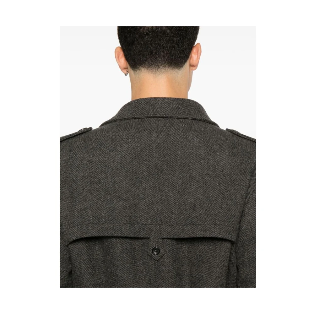 Reveres 1949 Grijze Herringbone Regenjas met Dubbele Knopenrij Gray Heren