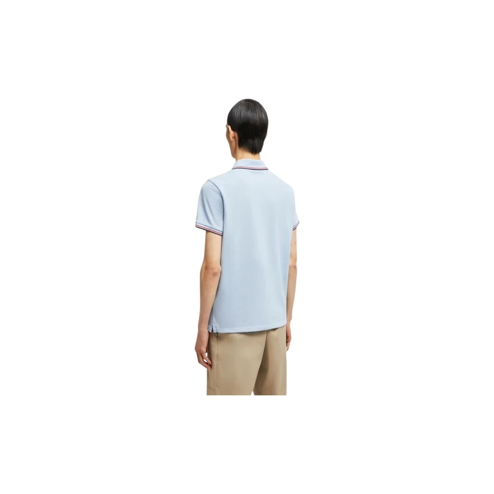Moncler Tricolor Trim Polo Shirt Lichtblauw Blue Heren