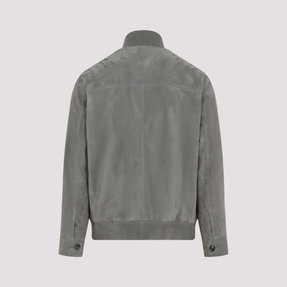 Brioni Suède Leren Blouson Jas Gray Heren