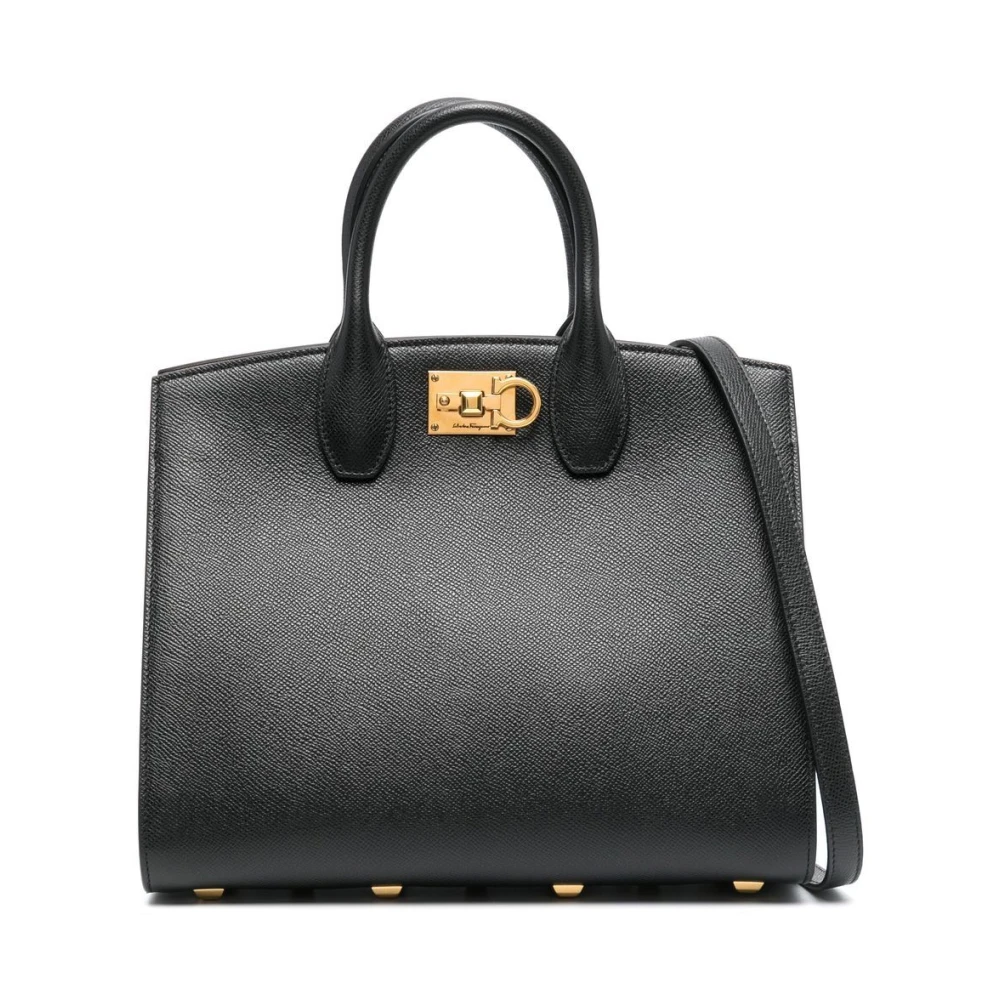 Salvatore Ferragamo Zwarte handtas van textuurleer met gouden hardware Black Dames