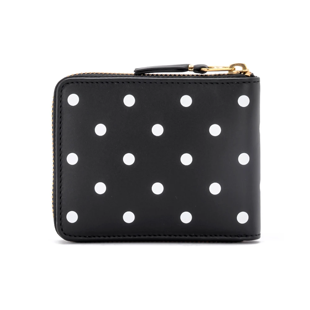Comme des Garçons Portemonnee van zwart leer met polka dots en rits Black Dames