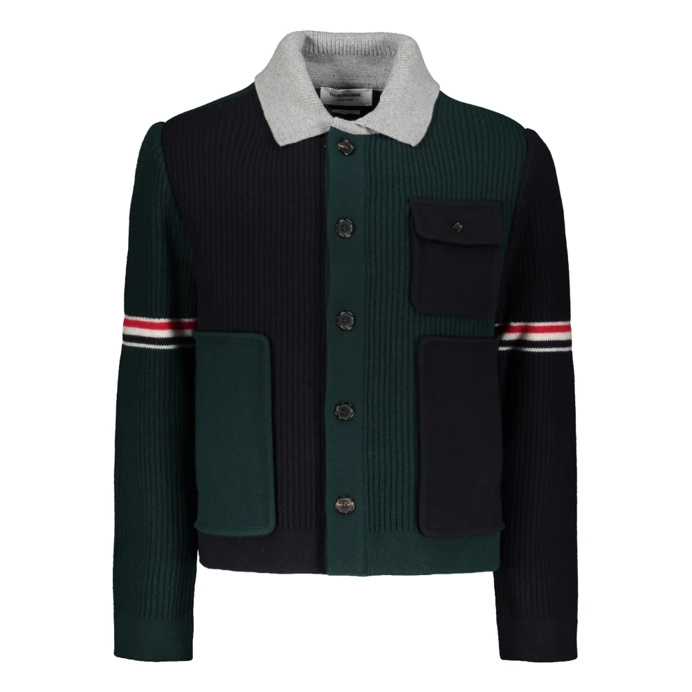 Thom Browne Wollen Cardigan met Tricolor Details Green Heren