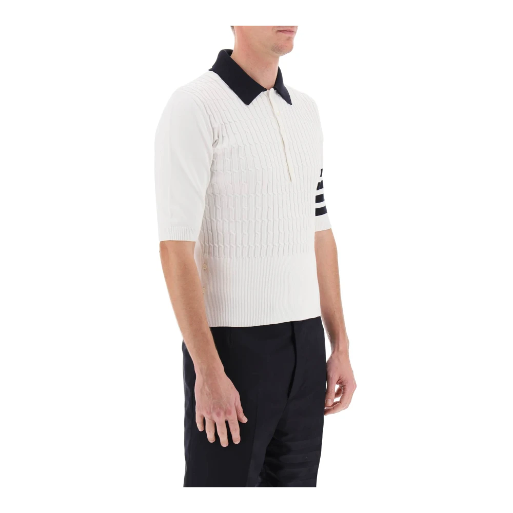Thom Browne Baby Cable 4-Bar Polo Sweater White Heren