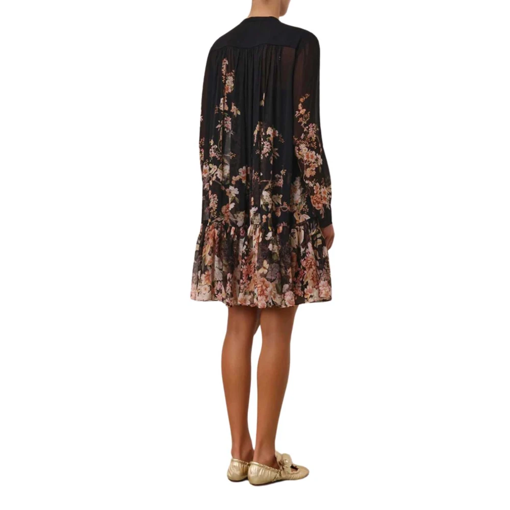 Zimmermann Koraaltuin Zwart Lantaarn Mini Jurk Multicolor Dames