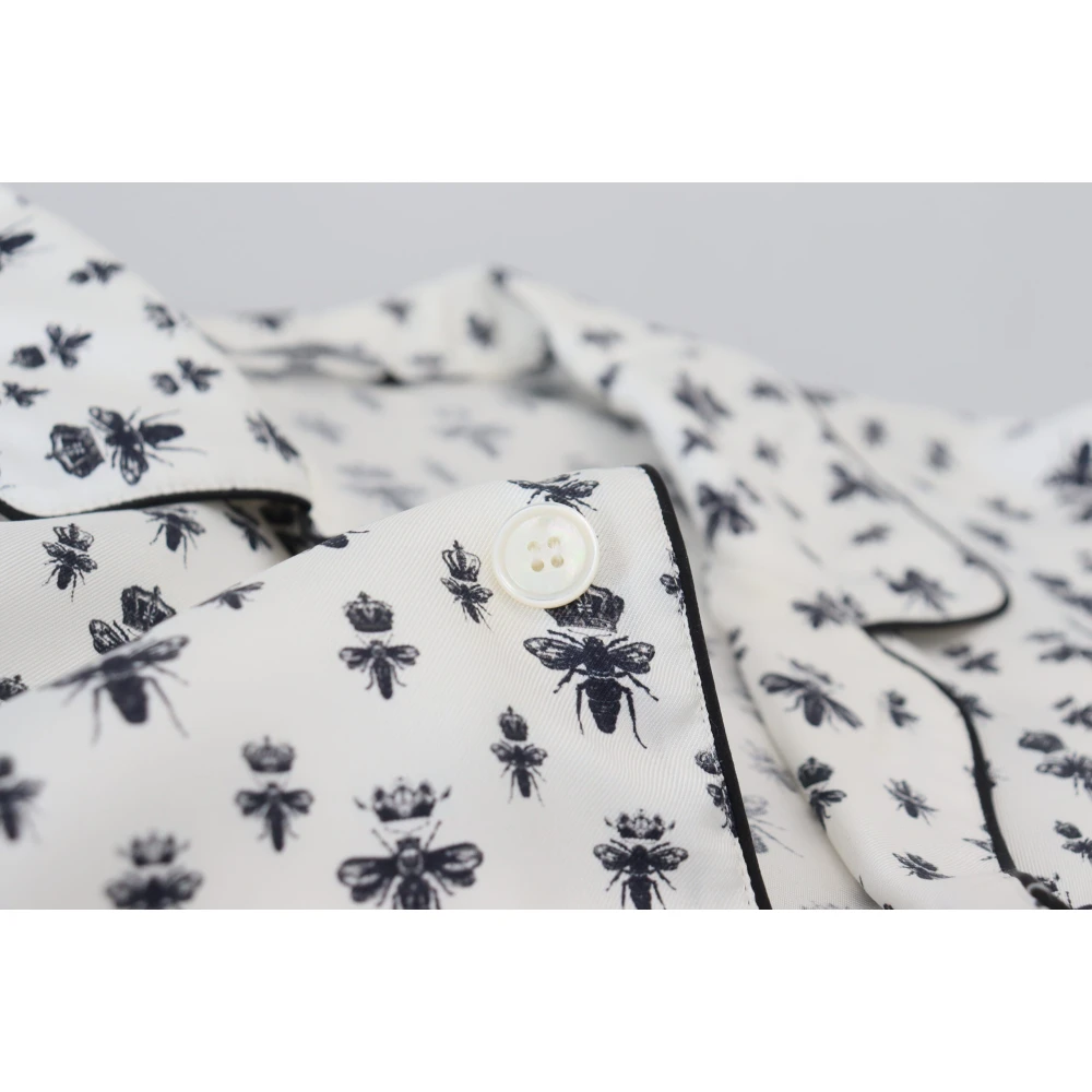Dolce & Gabbana Bijenprint Linnen Pyjama Shirt White Heren