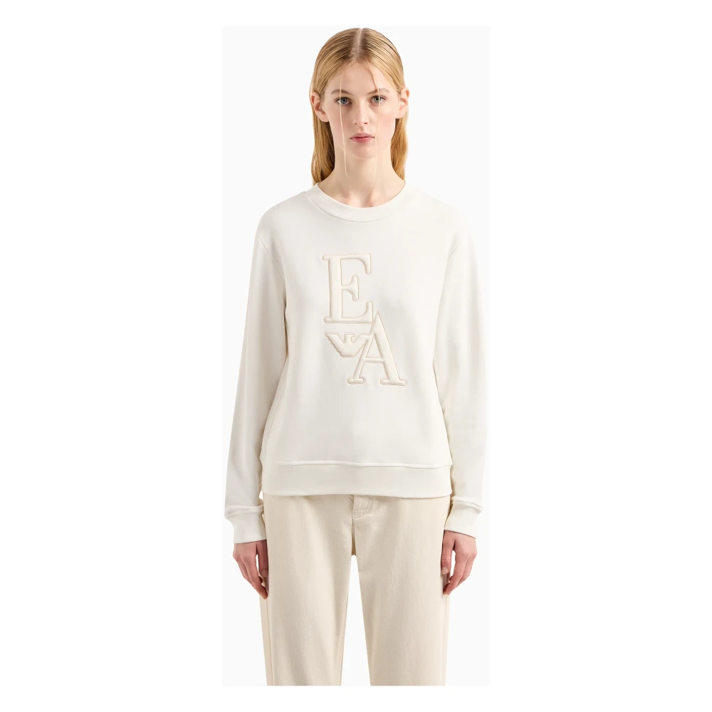Emporio Armani Biologisch katoenen trui met geborduurd logo White Dames