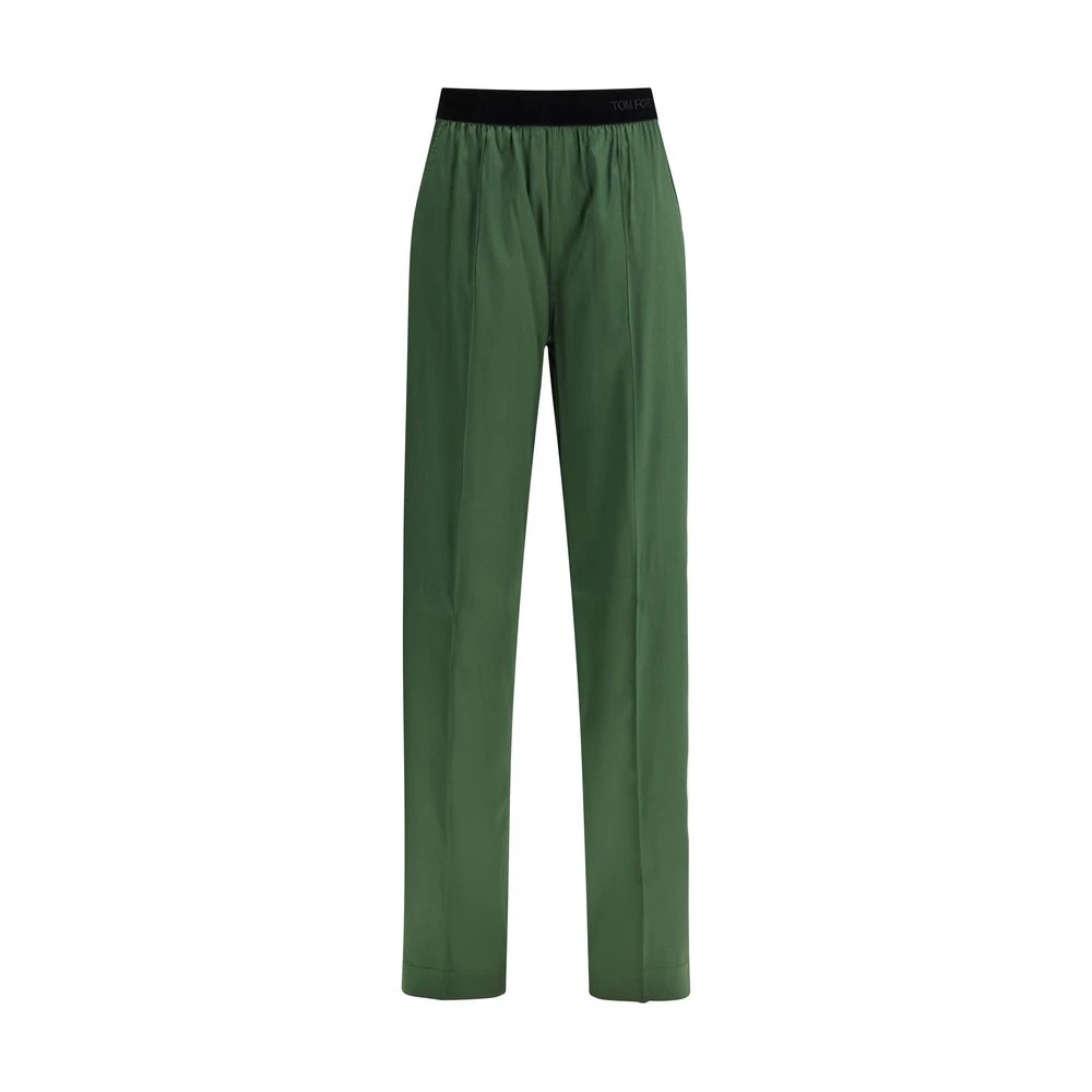 Tom Ford Kvinno Grön Byxor Dam, S, Bicolor Silk Casual Pants
