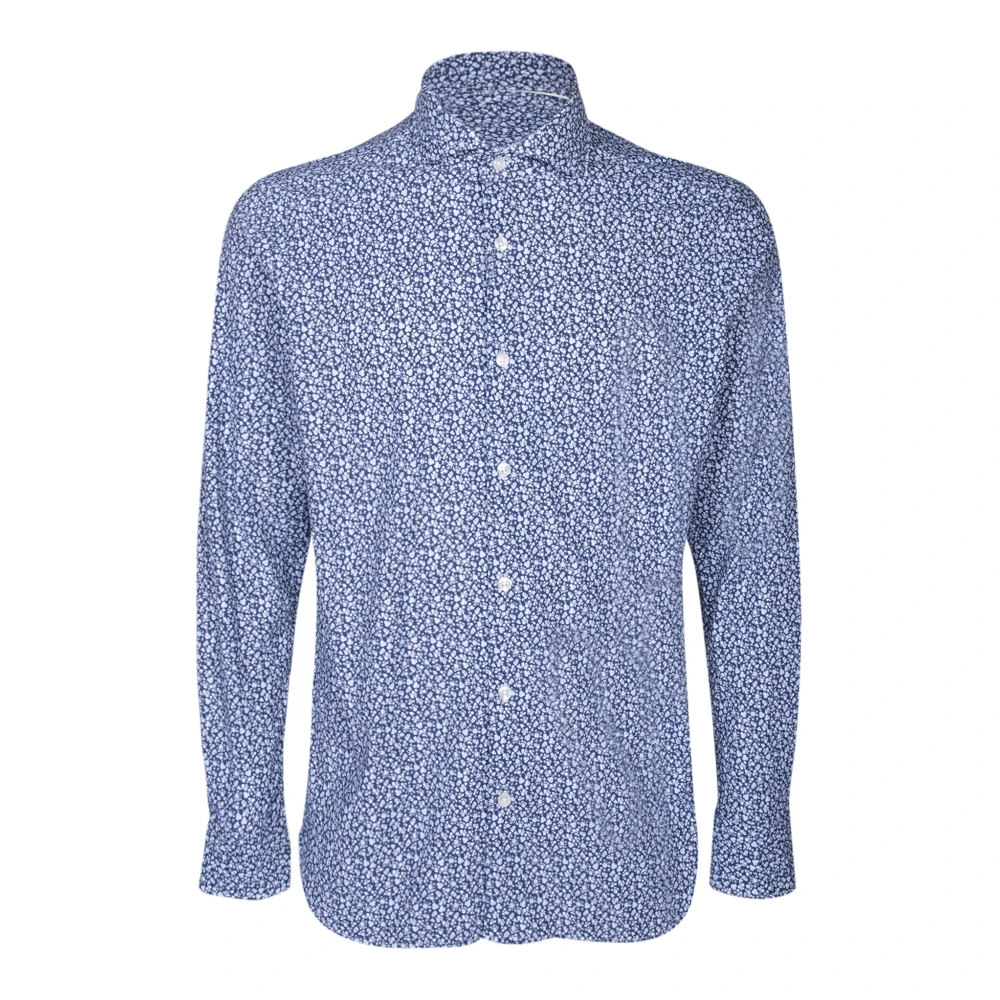 Dell'oglio Blauw Bloemenoverhemd Herenmode Blue Heren