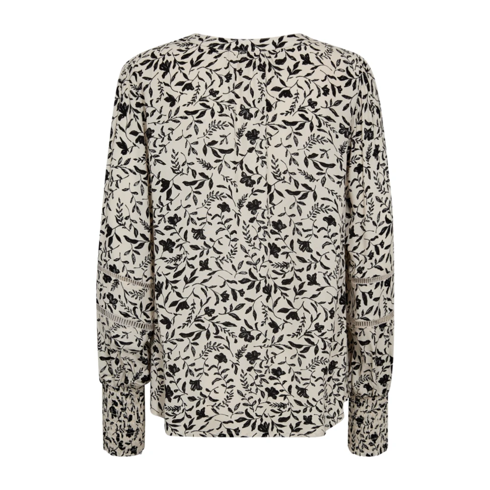 Freequent Moonbeam Zwart Elegante Blouse met Print Beige Dames