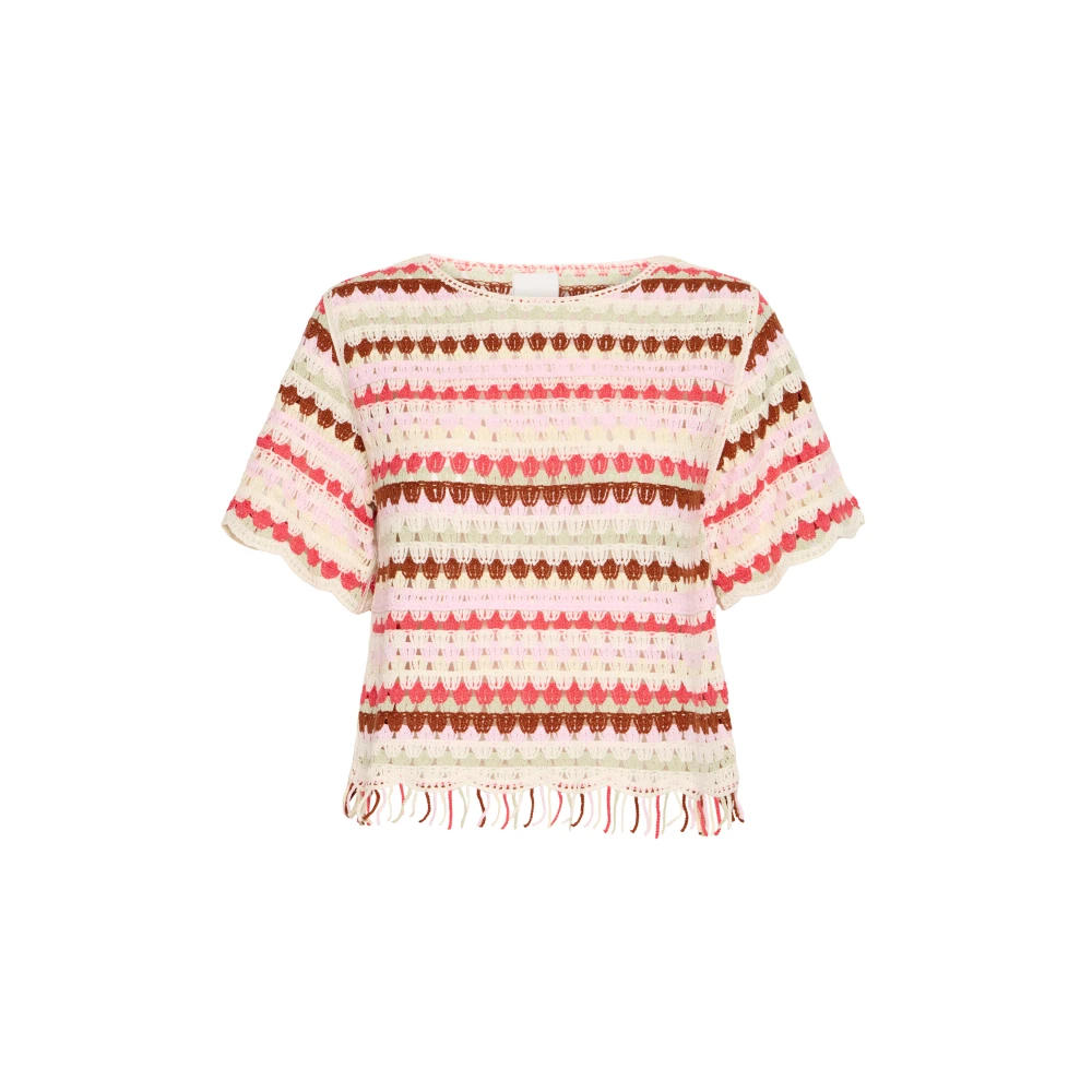 Ichi Multi Color Gebreide Top met Franjes Multicolor Dames