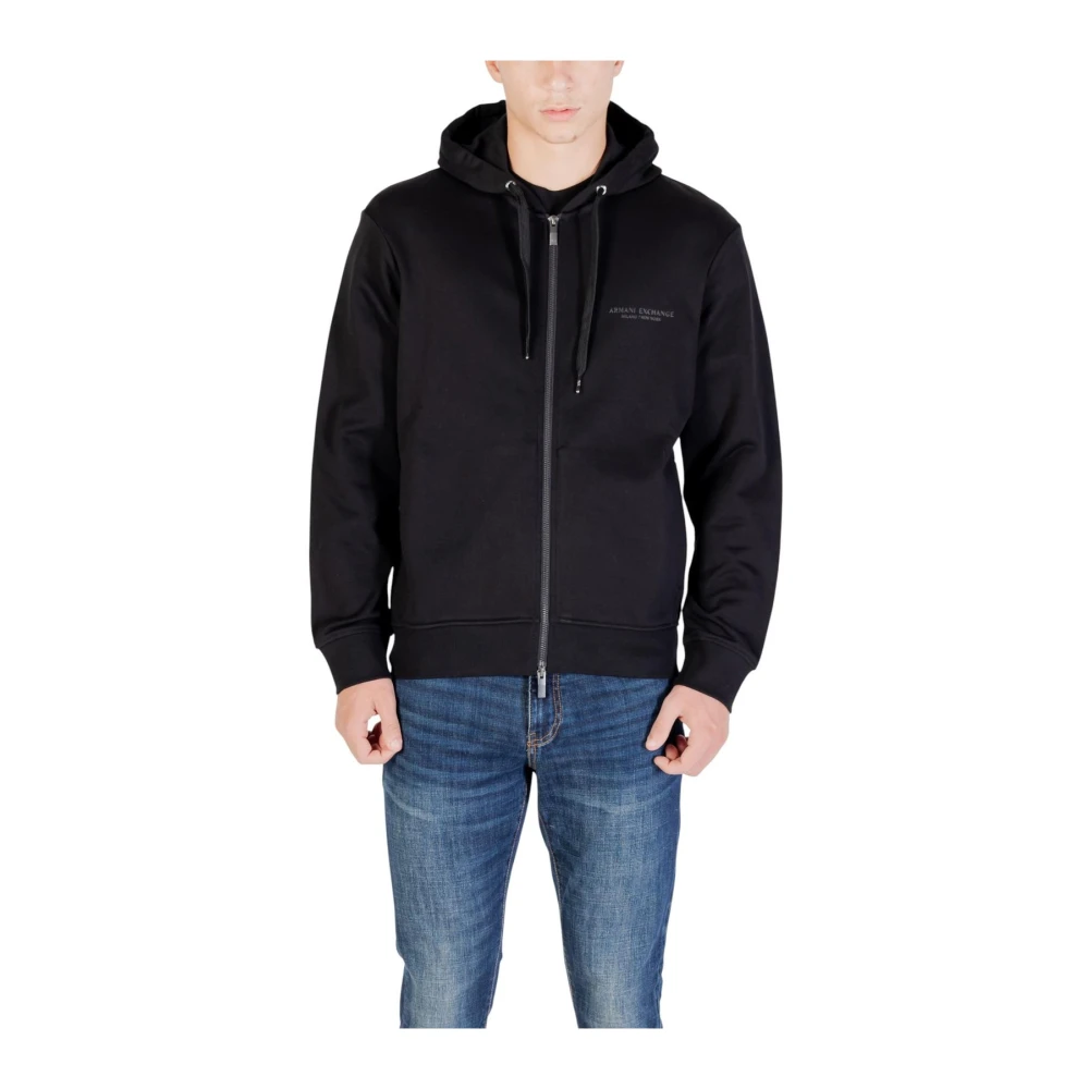 Armani Exchange Donna Nero Felpa Con Cappuccio E Zip In Cotone Con Tasche Frontali