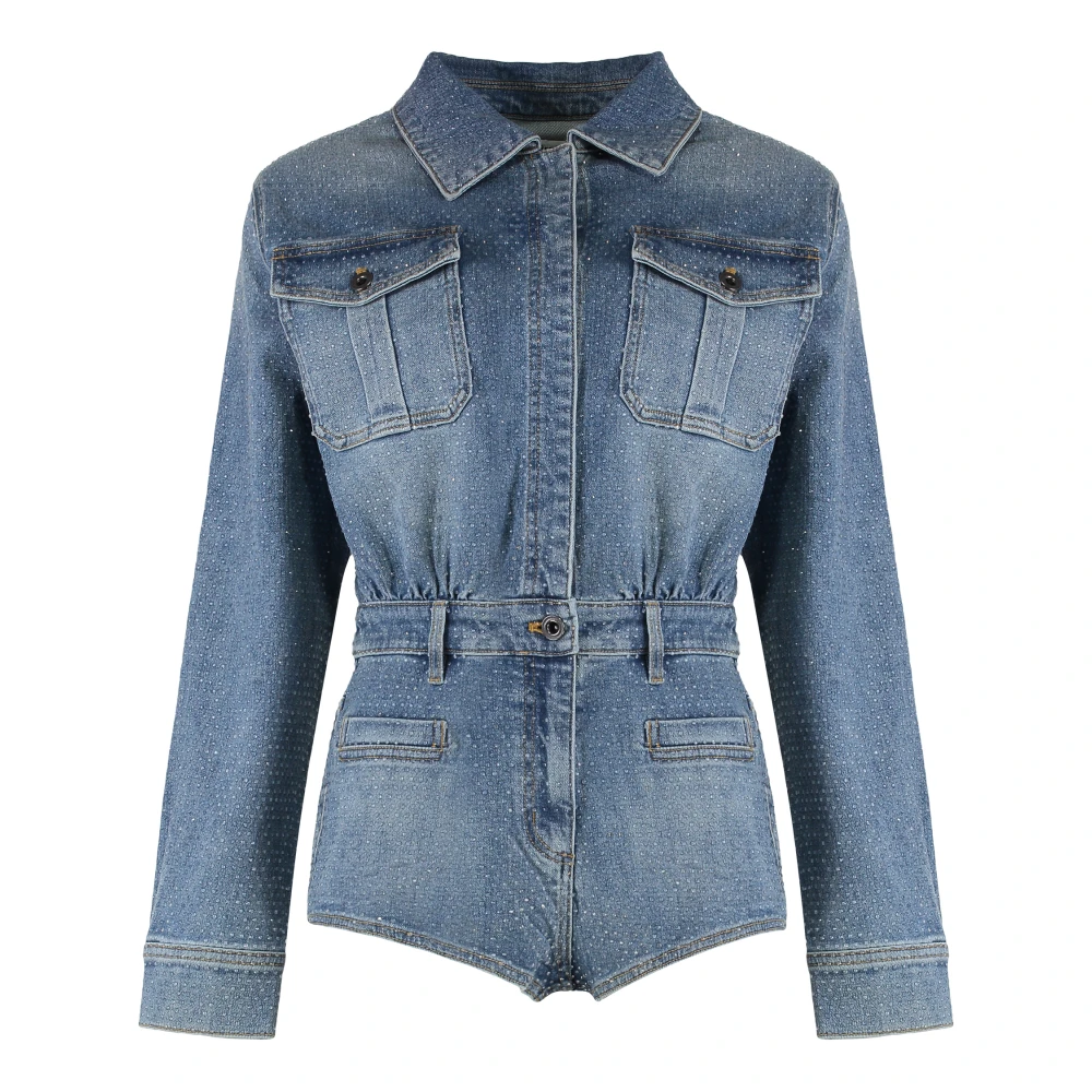 Self Portrait Women's Blue Rhinestone Denim Playsuit - Playsuits - S - Jumpsuits & Playsuits