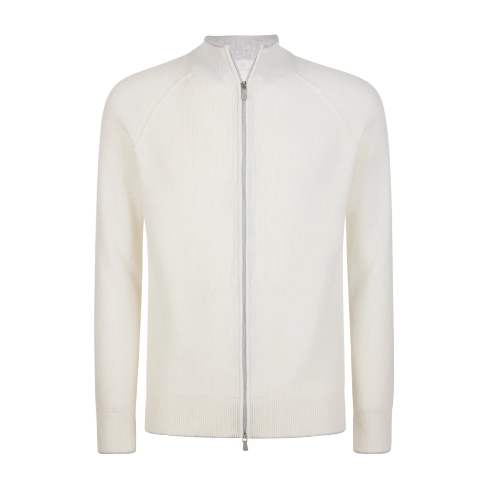 Eleventy Men's White Maglia Full Zip Collo In Piedi - Cardigans - 3XL - Knitwear