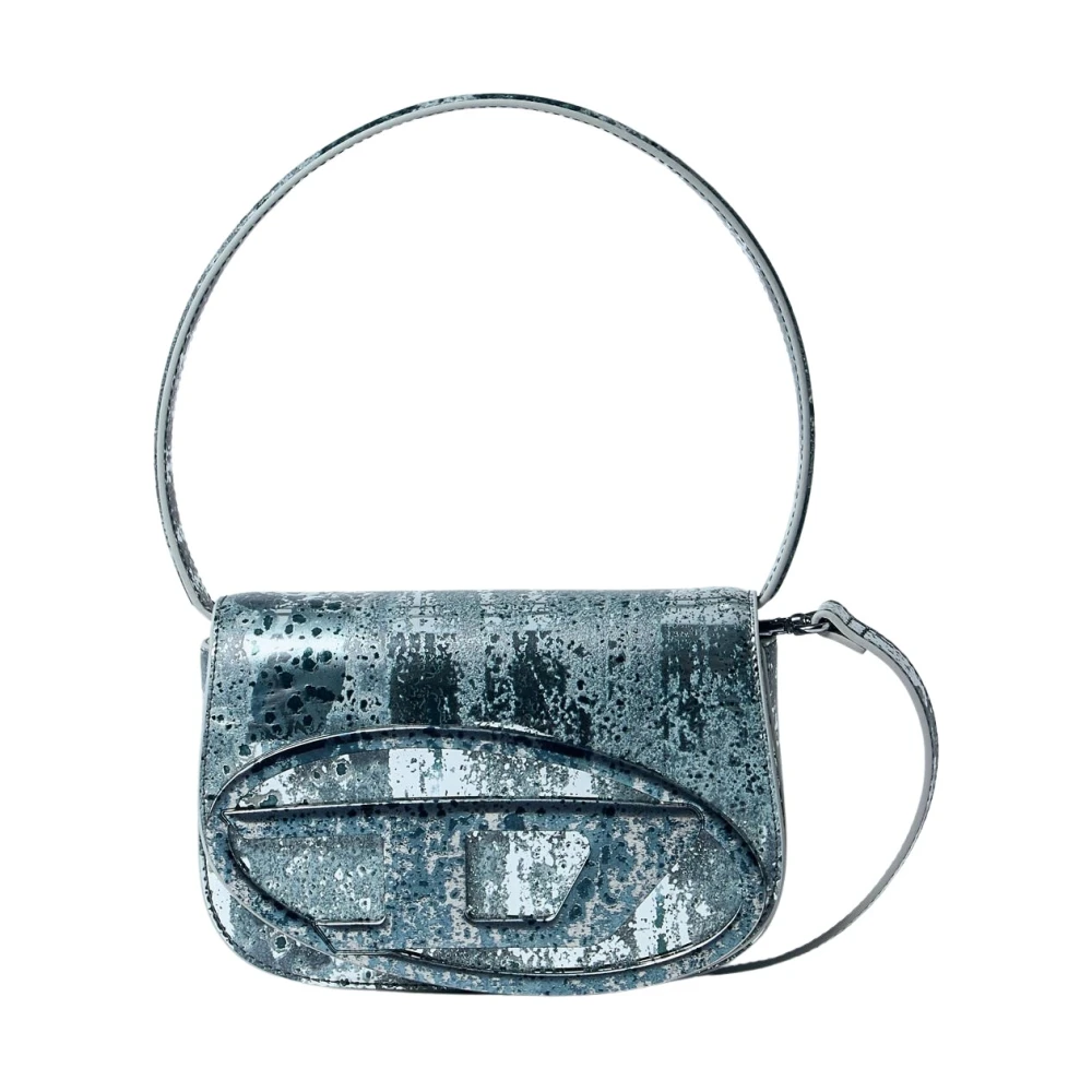 Diesel Leren Schoudertas met Logo Plaque Gray Dames