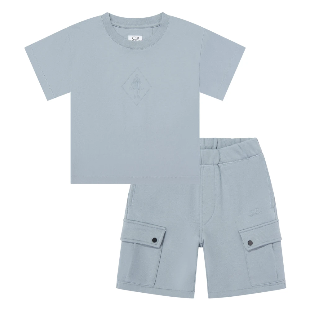 C.p. Company Cotton Jersey Cargo Short Set - Male - Kids Sets - Blue - 4 Y - Kids