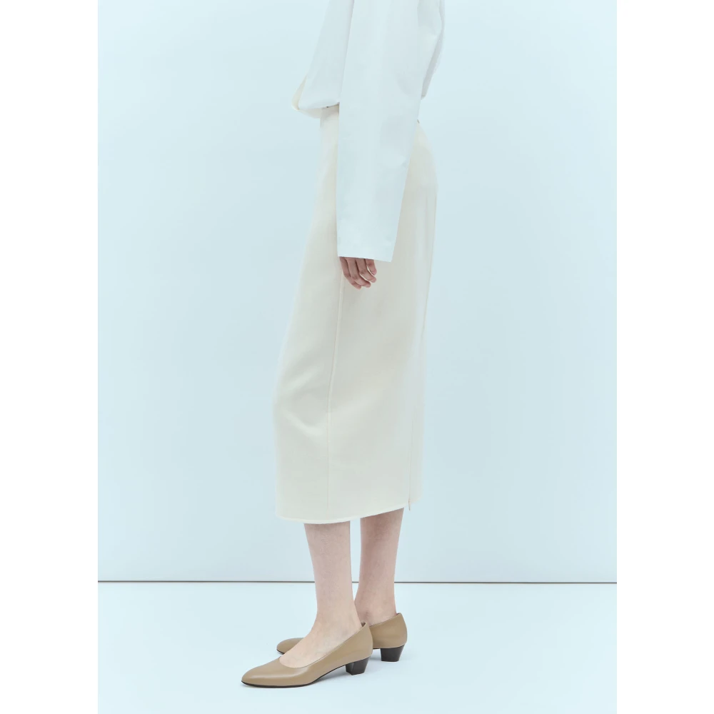 The Row Cashmere Midi Rok Hoge Taille Beige Dames