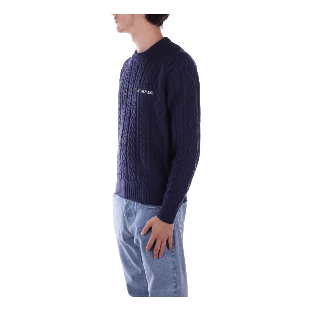Guess Blauwe Sweater met Voorlogo Borduurwerk Blue Heren