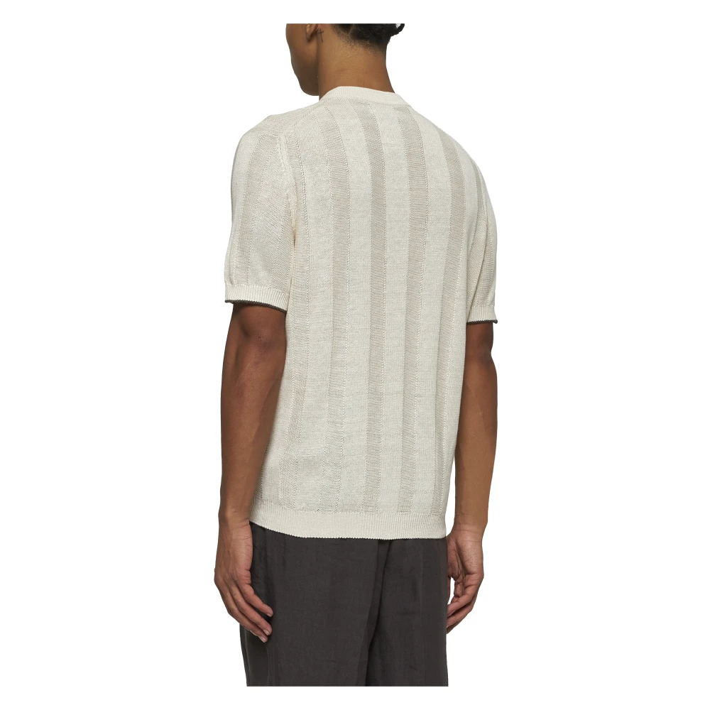 BRUNELLO CUCINELLI Gestreepte textuur korte mouw trui Beige Heren