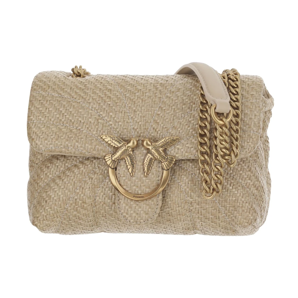 Pinko Women's Beige Butterfly Design Raffia Shoulder Bag
