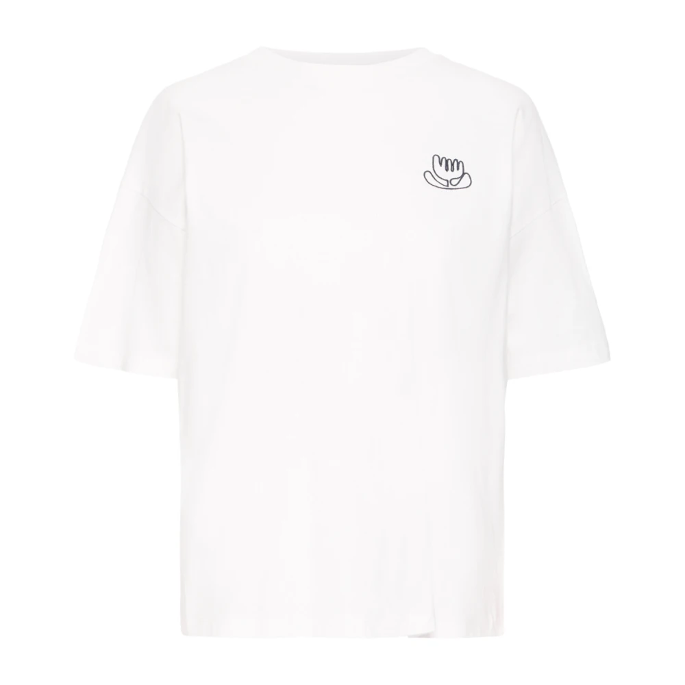 Ichi Grafische Print Tee Cloud Dancer White Dames