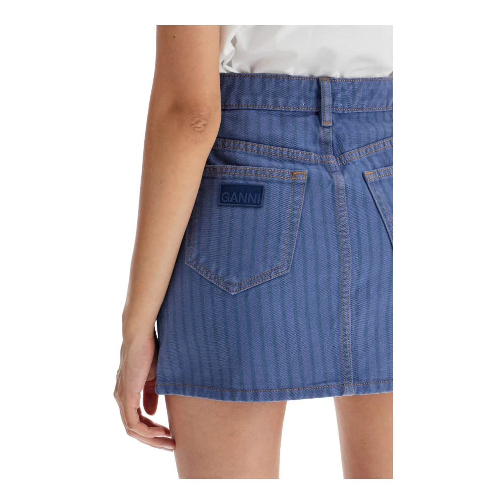 Ganni Verticaal Gestreepte Denim Mini Rok Blue Dames