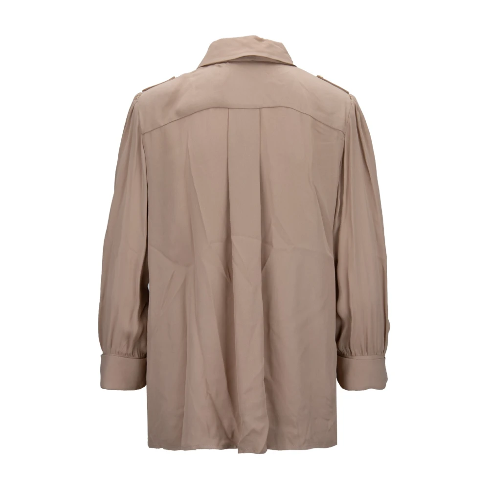 Elisabetta Franchi Gouden Knoop Lange Mouw Shirt Beige Dames