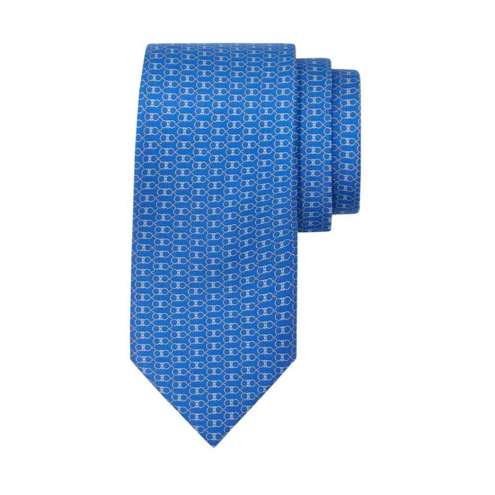 Salvatore Ferragamo Blauwe Zijden Gancini Print Zelfstrikker Blue Heren