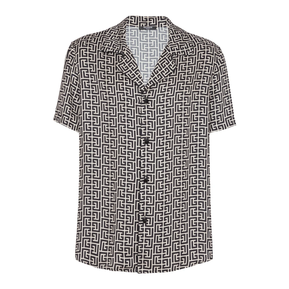 Balmain Overhemd met Mini Monogram Black Heren