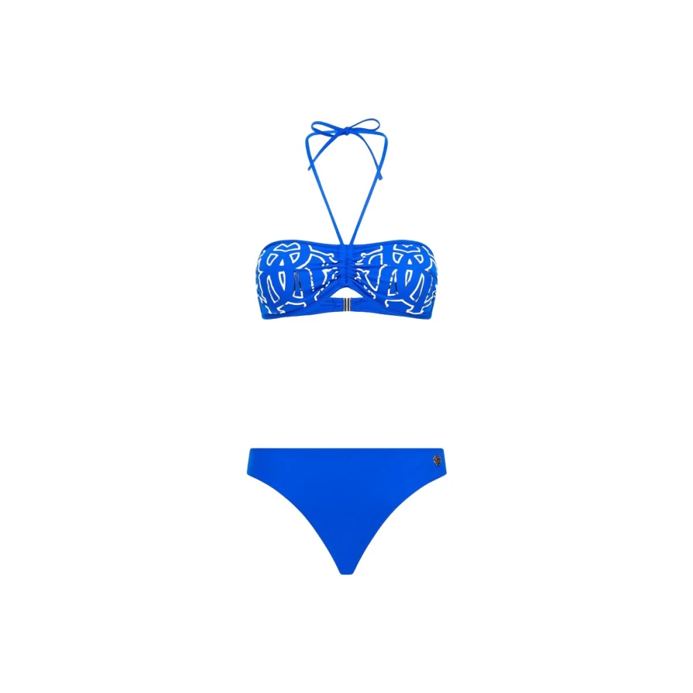 Roberto Cavalli Monogram Bikini met Halternek Blue Dames