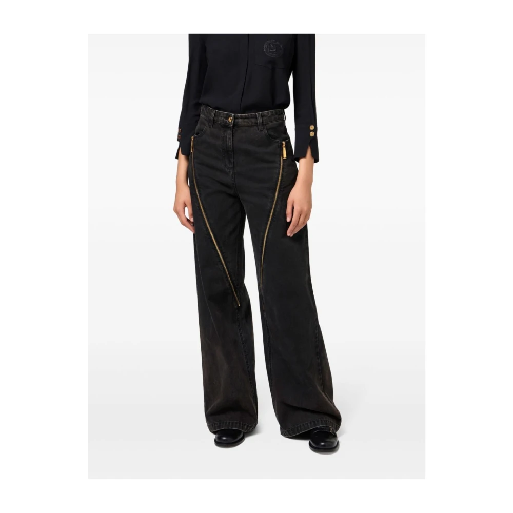 Elisabetta Franchi Zwarte Wijde Pijp Rits Voor Jeans Black Dames