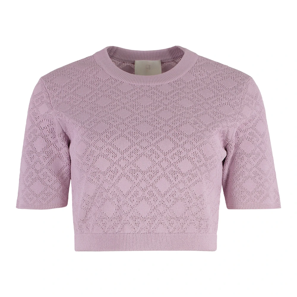 Givenchy Women's Pink Ribbed Jacquard Knit Cropped Top